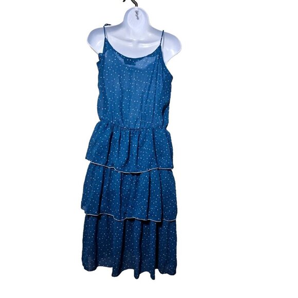 Vtg Farouche Midi Dress 7 Blue Tiered Floral Cottagecore Retro Bloomcore Sheer - Picture 2 of 8